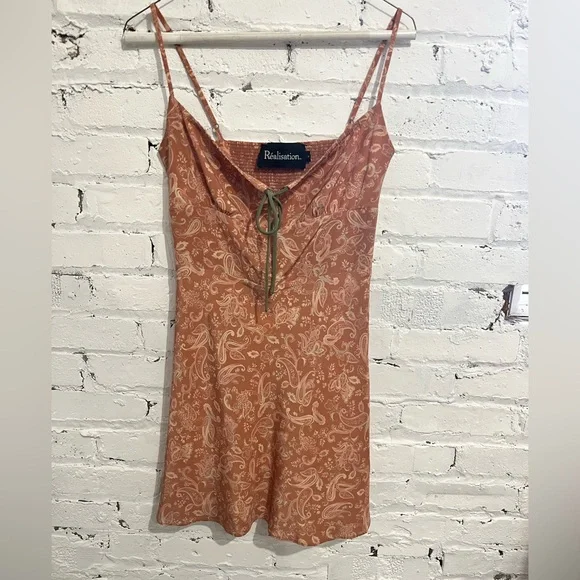 Realisation Par The Inez Dress Silk Dazed Paisley Milkmaid Bow Blush Pink Size S - Picture 4 of 9